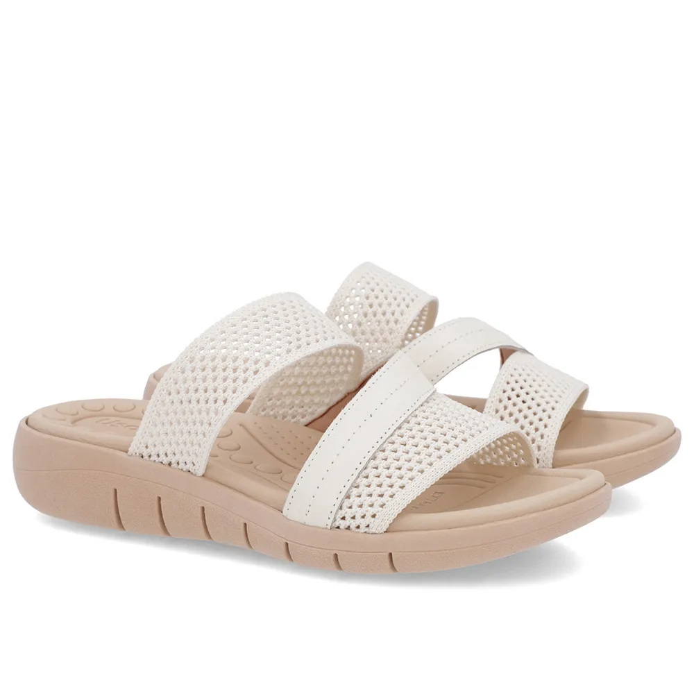 Tamanco Sem Salto Confortável Tricot Branco Marfim Leve Feminino