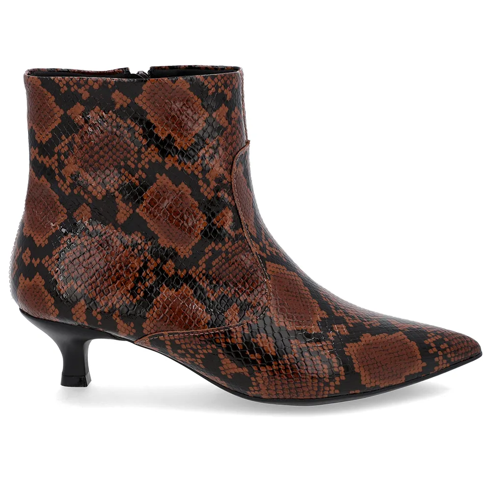 Bota Couro Animal Print Salto Kitten Bico Fino Elegante Feminina