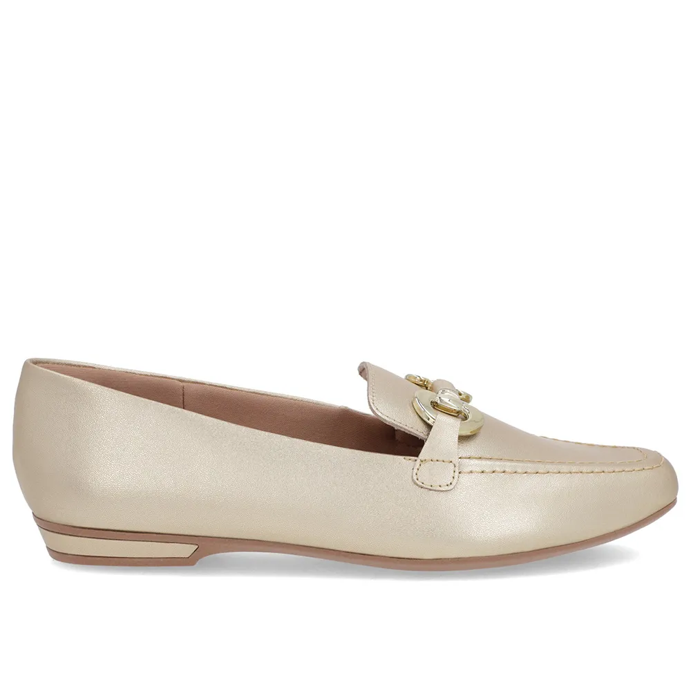 Loafer Dourado de Couro Bridão Confortável Elegante Estilo Casual