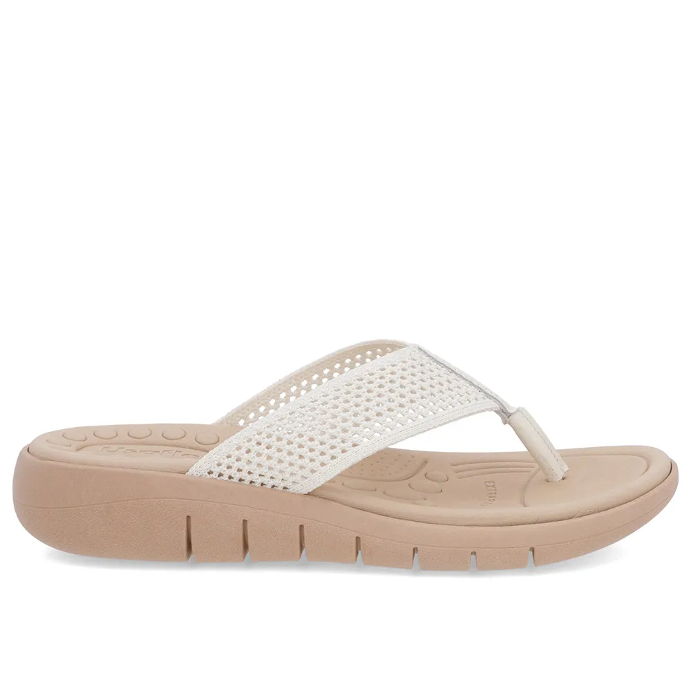 Chinelo Salto Rasteiro Tricot Branco Marfim Confortável Elegante Feminino