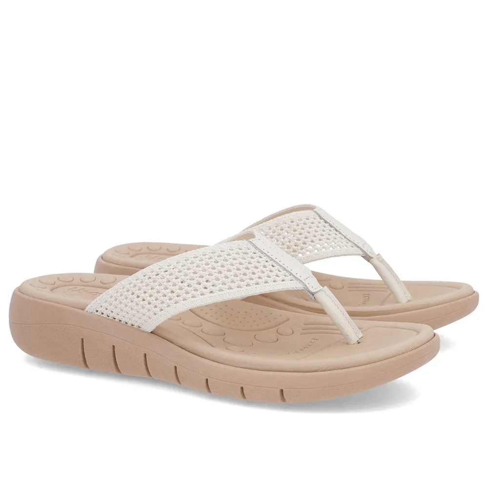 Chinelo Salto Rasteiro Tricot Branco Marfim Confortável Elegante Feminino