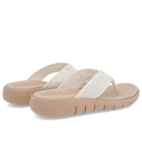 Chinelo Salto Rasteiro Tricot Branco Marfim Confortável Elegante Feminino