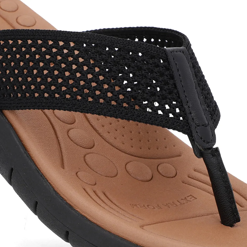 Chinelo Salto Rasteiro Tricot Preto Confortável Estiloso Versátil