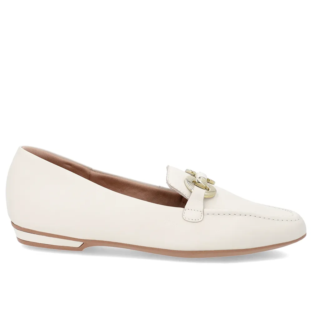 Loafer Branco Marfim Couro Bridão Elegante Confortável Durável