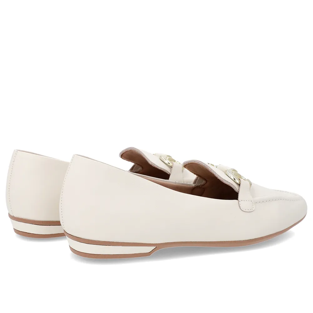 Loafer Branco Marfim Couro Bridão Elegante Confortável Durável