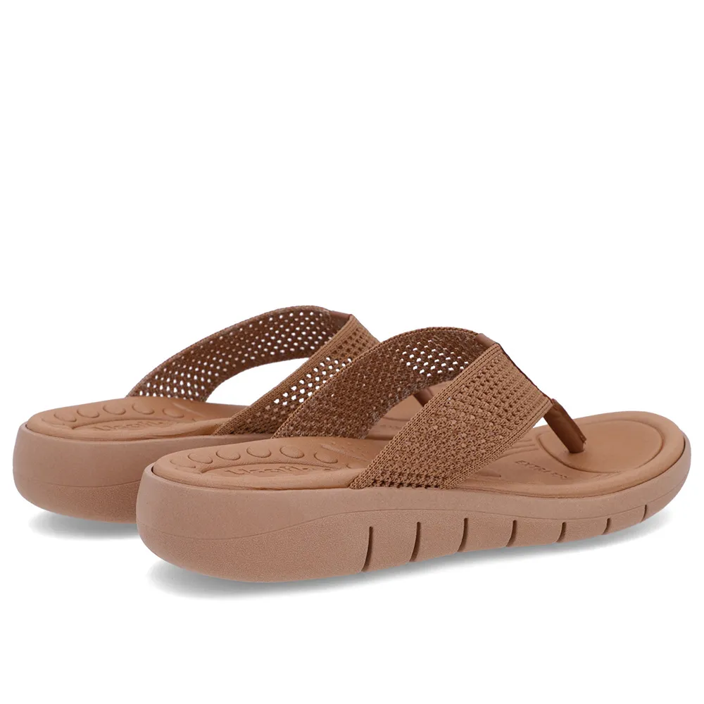 Chinelo Salto Rasteiro Tricot Marrom Confortável Estiloso Casual Feminino