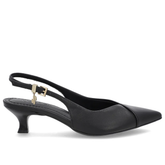 Slingback Preto Couro Salto Kitten Elegante Semi Aberto Feminino