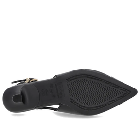 Slingback Preto Couro Salto Kitten Elegante Semi Aberto Feminino