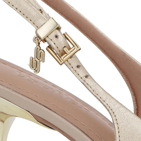 Slingback Dourado Salto Kitten Couro Semi Aberto Confortável Elegante Feminino