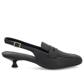 Slingback Preto Feminino Couro Texturizado Tira no Calcanhar Confortável