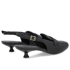 Slingback Preto Feminino Couro Texturizado Tira no Calcanhar Confortável