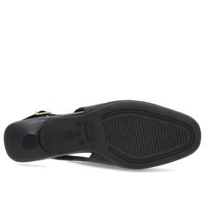 Slingback Preto Feminino Couro Texturizado Tira no Calcanhar Confortável