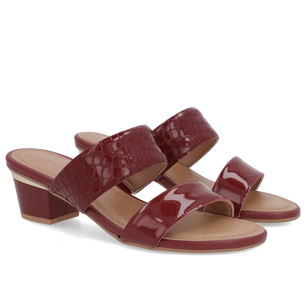 Tamanco Vermelho Verniz Croco com Tiras Ajustáveis Conforto