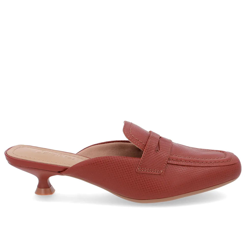 Mule Marrom Couro Feminino Conforto Salto Baixo Kitten Elegante