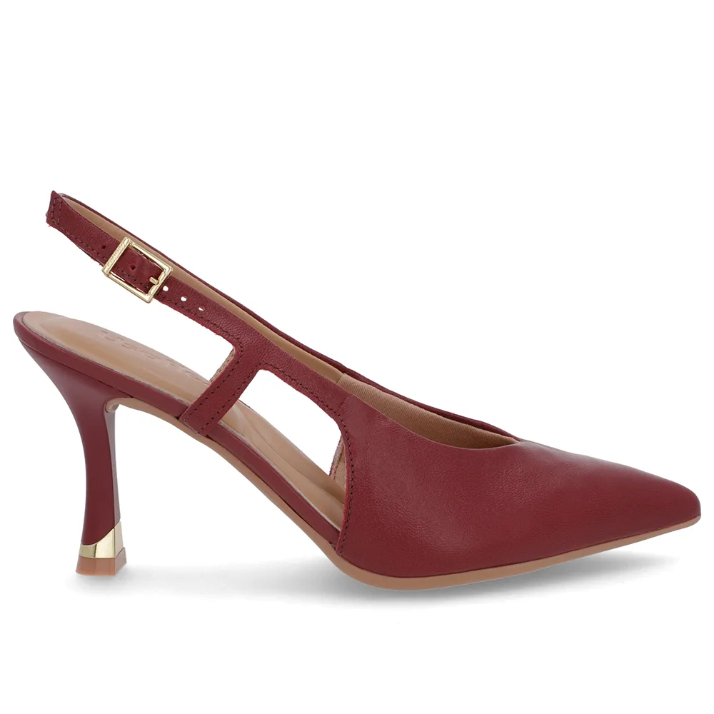 Slingback Vermelho com Tira Lateral Couro Texturizado Confortável Estiloso