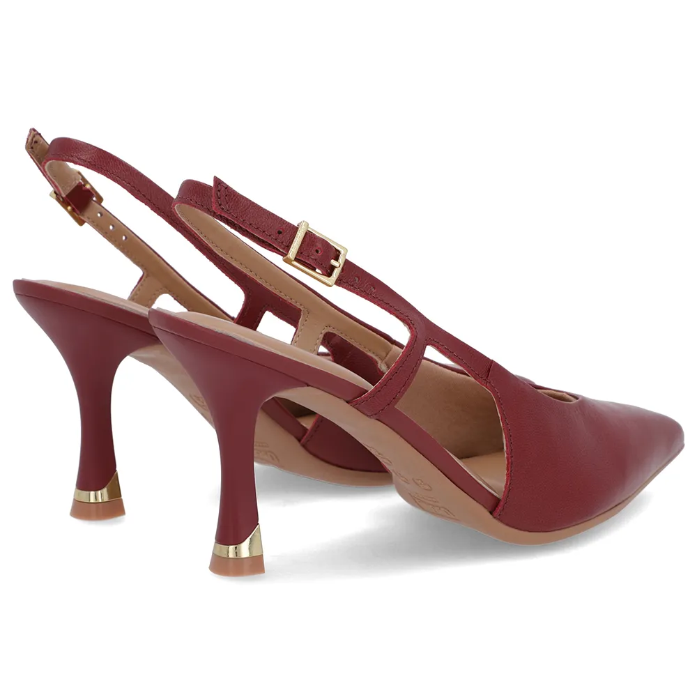 Slingback Vermelho com Tira Lateral Couro Texturizado Confortável Estiloso