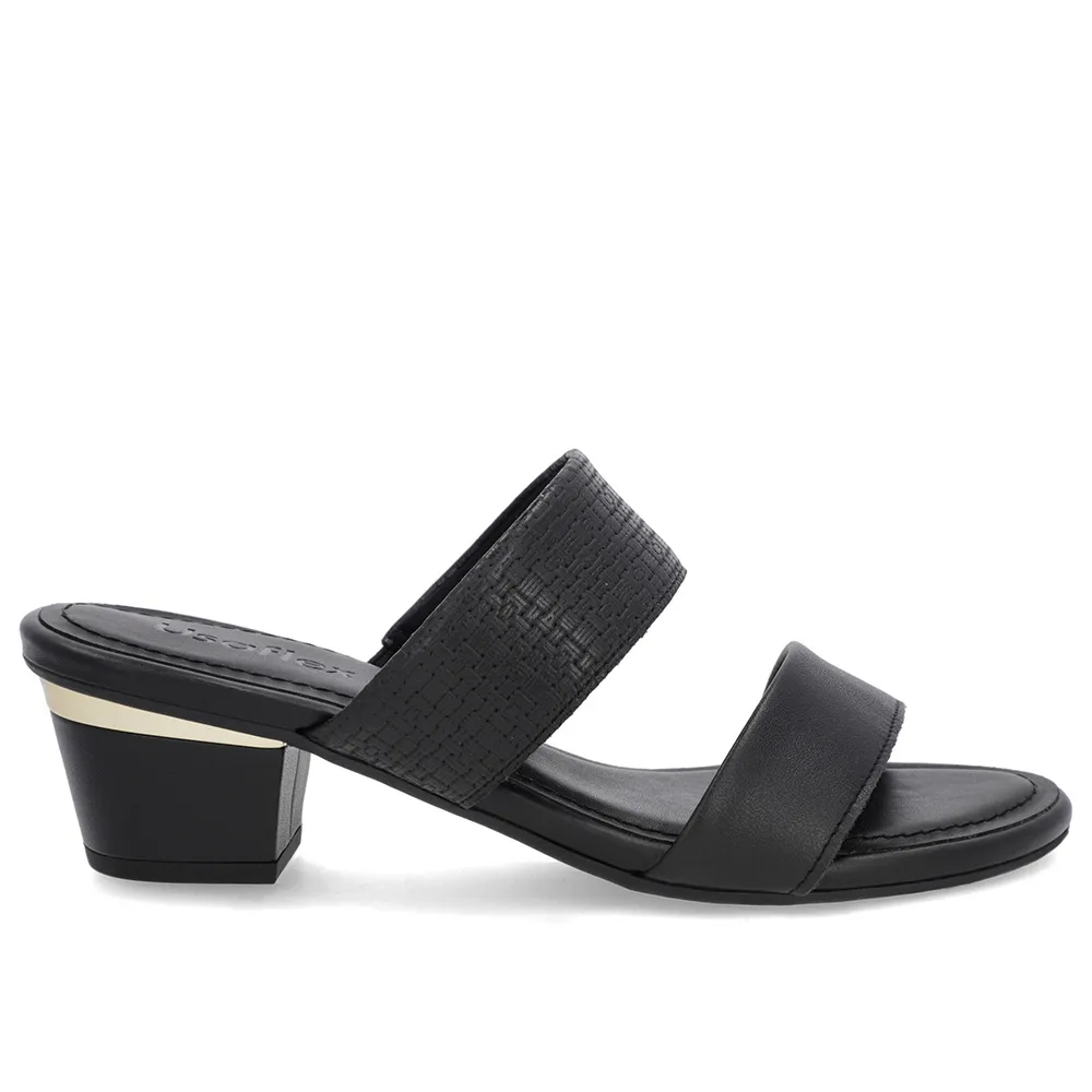 Tamanco Preto Feminino Couro Texturizado com Tiras Elegantes Confortáveis
