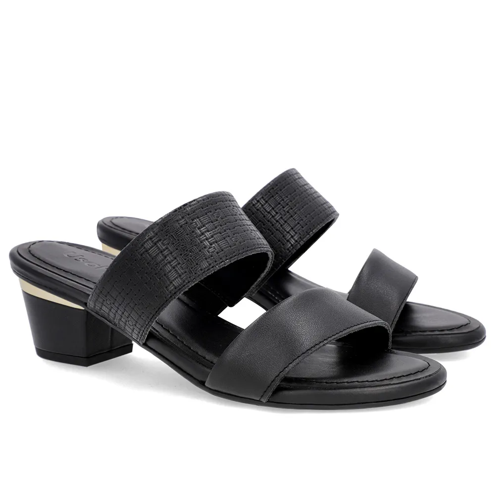 Tamanco Preto Feminino Couro Texturizado com Tiras Elegantes Confortáveis