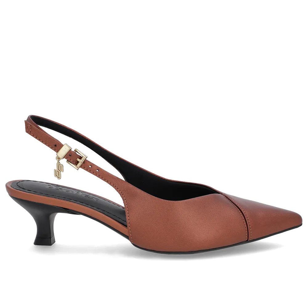 Slingback Cobre Couro Semiaberto Salto Kitten Confortável Elegante