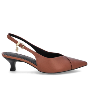 Slingback Cobre Couro Semiaberto Salto Kitten Confortável Elegante
