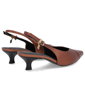 Slingback Cobre Couro Semiaberto Salto Kitten Confortável Elegante