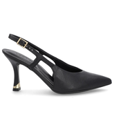 Slingback Preto Feminino Couro Liso Tira Lateral Confortável Elegante