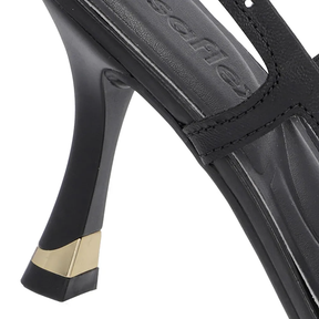 Slingback Preto Feminino Couro Liso Tira Lateral Confortável Elegante