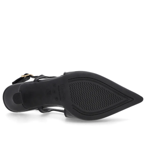 Slingback Preto Feminino Couro Liso Tira Lateral Confortável Elegante