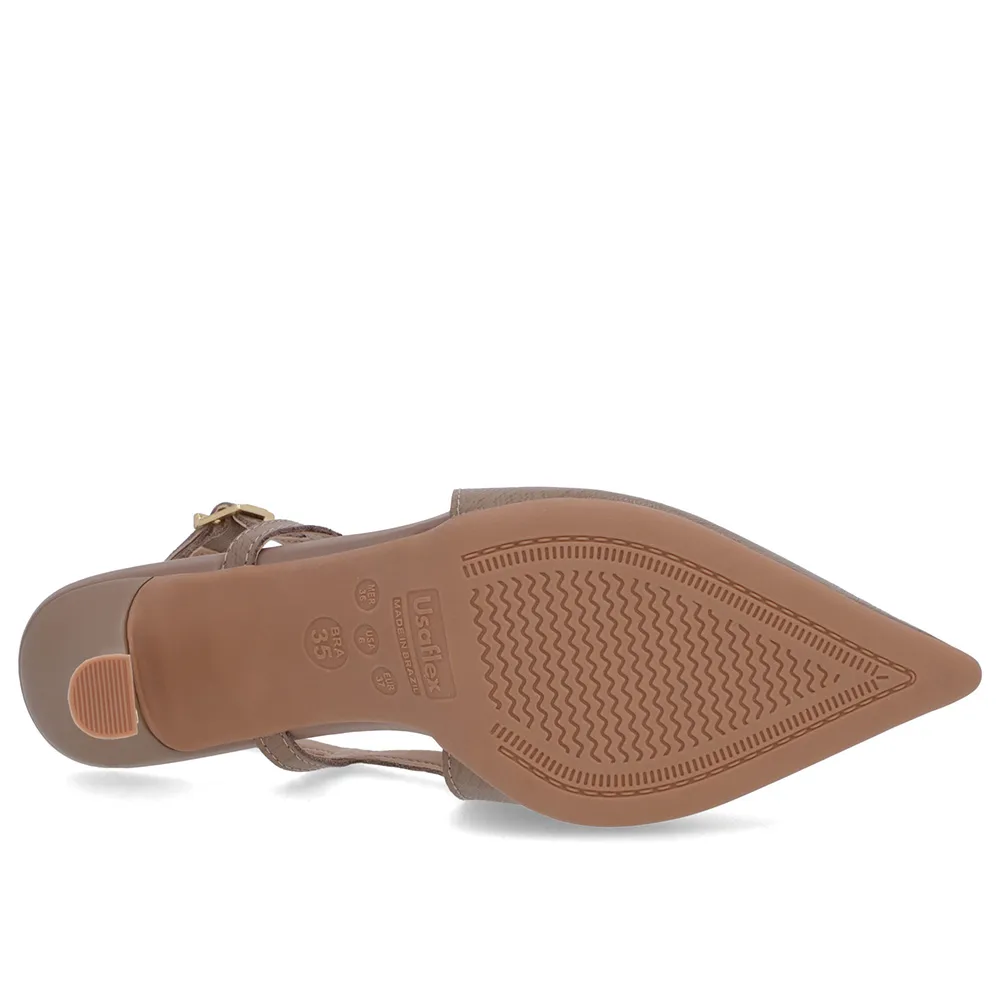 Slingback Marrom Feminino Couro Textura Tira Lateral Confortável Elegante