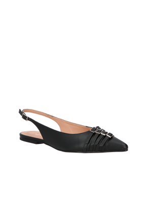 SAPATILHA SLINGBACK EM COURO PRETO COM MULTIFIVELAS